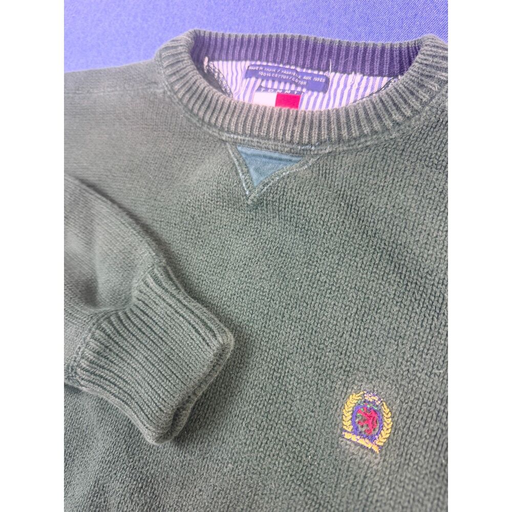 Vintage 90s Tommy Hilfiger Green Crewneck Sweater Mens L Crest Cotton Knit